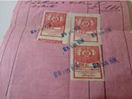 3 MARCHE DA BOLLO MUNICIPIO DI PALEMO IMPOSTE CONSUMO 1936 DA LIRE 2 SU DOCUMENTO - Revenue Stamps