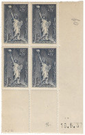 0352. COIN DATE Bloc De 4 - 18 Mai 1937 - N°352 Aide Aux Réfugiés - NEUF Gomme D'origine - Côte 65eu. - Unused Stamps