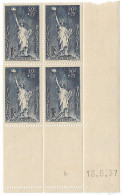 0352. COIN DATE Bloc De 4 - 13 Mai 1937 - N°352 Aide Aux Réfugiés - NEUF Gomme D'origine - Côte 65eu. - Unused Stamps