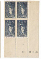 0352. COIN DATE Bloc De 4 - 12 Mai 1937 - N°352 Aide Aux Réfugiés - NEUF Gomme D'origine - Côte 65eu. - Unused Stamps