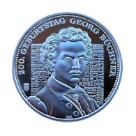 Germany Medal 2013 Silver 200 Years Birth Of Writer Georg Buchner 32mm 04322 - Autres & Non Classés