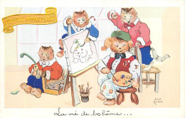 Chats Humanisés Peintres - Illustration Luce Andre - Animaux Habillés