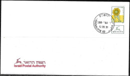 Israel 1991 Cover Jerusalem Post Cancel Sunflower Flowers [ILT1579] - Storia Postale