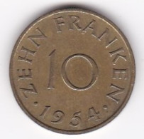 Sarre, Protectorat Français , 10 Franken 1954, Bronze-aluminium, KM# 1 - 10 Francos