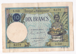 Banque De Madagascar, 10 Francs ND  1937 - 1947 , Alphabet R.1549 , Numéro 0,276 - Madagascar