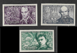 France  N°908/910**.non Dentelé, Poètes Verlaine, Baudelaire, Rimbaud. RARE. - 1951-1960