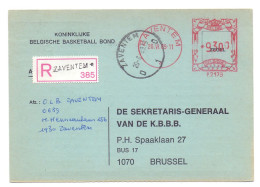 Belgique EMA P2179 Sur Lettre Recommandée KBBB Belgische Basketball Bond Toepassing Zaventem 1989 - 1980-1999