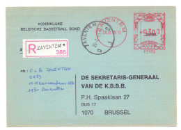 Belgique EMA P2179 Sur Lettre Recommandée KBBB Belgische Basketball Bond Toepassing Zaventem 1989 - 1980-99