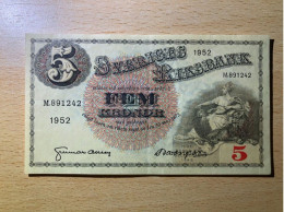 Sweden 5 Kronor 1952，pick 52ai，EF-AUNC Condition - Sweden