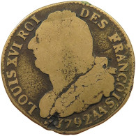 FRANCE 2 SOLS 1792 AA Louis XVI (1774-1793) #s076 0499 - 1791-1792 Constitution