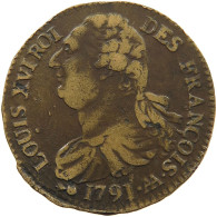 FRANCE 2 SOLS 1791 AA Louis XVI. (1774-1793) RARE #t006 0017 - 1791-1792 Constitución 