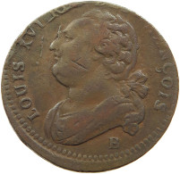 FRANCE 12 DENIERS 1792 B Louis XVI. (1774-1793) OFF-CENTER #t058 0067 - 1791-1792 Constitución 