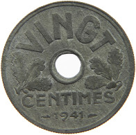 FRANCE 20 CENTIMES 1941 SMALLER HOLE #c029 0243 - Otros & Sin Clasificación