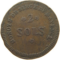 FRANCE 2 SOLS 1793 MAYENCE  #t107 0067 - 1792-1804 Primera República 