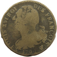 FRANCE 2 SOLS 1792 W Louis XVI. (1774-1793) #t001 0291 - 1791-1792 Costituzione 