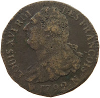 FRANCE 2 SOLS 1792 N MONTPELLIER Louis XVI. (1774-1793) #t146 0083 - 1791-1792 Verfassung 