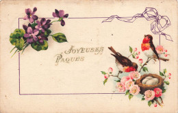 FÊTES ET VOEUX - Joyeuses Pâques - Nid D'oiseaux - Rouge Gorges - Carte Postale Ancienne - Pascua