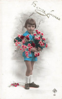 FÊTES ET VOEUX - Bonne Année - Petit Garçon Avec Un Bouquet De Fleurs - Costume Bleu - Colorisé - Carte Postale Ancienne - Nouvel An