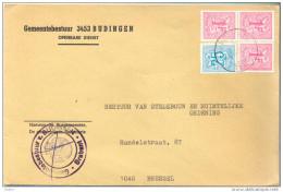 4Za928 : Open Omslag: GEMEENTEBESTUUR 3453 BUDINGEN 3,25 F Port > 1040 Brussel+ Contreseing . - 1951-1975 Heraldischer Löwe (Lion Héraldique)