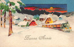 FÊTES ET VOEUX - Bonne Année - Village Aux Maisons Enneigés - Train - Colorisé - Carte Postale Ancienne - Neujahr