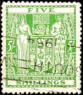 NEW ZEALAND 1950 5/- Green Postal Fiscal SGF195w FU - Post-fiscaal