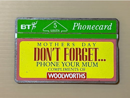 Mint UK United Kingdom - British Telecom Phonecard - BT 5 Units Mothers Day Don’t Forget..Woolworths- Set Of 1 Mint Card - Sammlungen