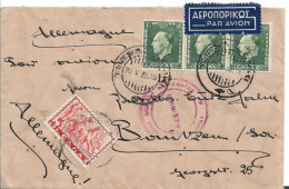 GRIECHENLAND 170 / Thessaloniki Nach Bautzen / Deutschland Mit 3-er Streifen + 5 Weiteren Marken  20.5.1939, Zensiert - Cartas & Documentos