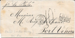 Brésil Pour La France,Rio De Janeiro Pour Port Vendre Ambulant Angl Amb Calais 1870 - Cartas & Documentos