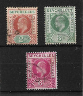 SEYCHELLES 1906 WATERMARK MULTIPLE CROWN CA 2c, 3c, 6c SG 60, 61, 62 FINE USED Cat £6.55 - Seychelles (...-1976)