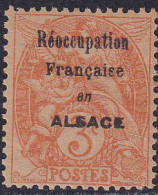 France Variétés  N°109 Surchargé "Réoccupation Francaise En Alsace" Papier GC(signé Calves) Qualité:** - 1900-29 Blanc