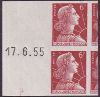 France Variétés  N°1009A  6F Marianne De Muller Paire  Non Dentelée Bdf Avec Date Qualité:** - 1955-1961 Marianne Van Muller