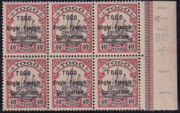 Togo  N°38 40 Pfennig  Carmin Et Noir Bloc De 6 Bdf(1 Ex Togo Espacé)(rousseur Sur 1 Ex) Qualité:** - Other & Unclassified