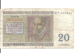 BELGIQUE 20 FRANCS 1950 VF P 132 A - Autres & Non Classés