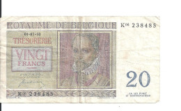 BELGIQUE 20 FRANCS 1950 VF P 132 A - Autres & Non Classés