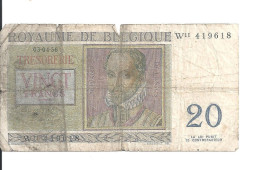 BELGIQUE 20 FRANCS 1956 VG+ P 132 B - Sonstige & Ohne Zuordnung