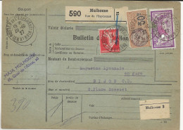 ALSACE LORRAINE1927  Bulletin D'expédition MULHOUSE à DIJON Merson Semeuse Et Fiscal ,20 10 1927 - Other & Unclassified