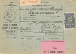 ALSACE LORRAINE1927  Bulletin D'expédition Strasbourg à Saint Etienne Cathedrale Reims Semeuses Et Fiscal - Autres & Non Classés