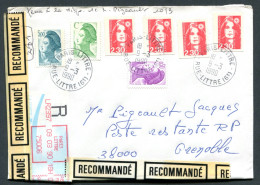 RC 26275 FRANCE 1990 LIBERTÉ BRIAT RECOMMANDÉ DE PARIS LITTRÉ EN POSTE RESTANTE TAXÉE A 2F30 TIMBRE POSTE AU VERSO - Briefe U. Dokumente