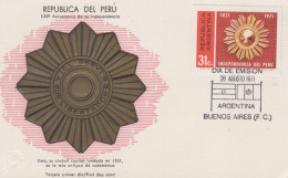 Carte  Maximum   1er  Jour   ARGENTINE   150éme  Anniversaire  De  L' Indépendance  Du   PEROU   1971 - FDC