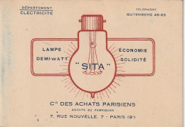 Z+ 25- (75) Cie DES ACHATS PARISIENS , DEPT ELECTRICITE , PARIS 9e - LAMPES FILAMENTS METALLIQUES - TARIFS - Electricity & Gas