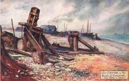 PEINTURES - TABLEAUX - Old Capstans On The Beach At Kingsdown - Jotter - Colorisé - Carte Postale Ancienne - Schilderijen