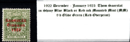 1922 - 1923 Dec-Jan Thom Saorstát In Shiny Blue Black Or Red Ink, 9 D Olive Green (Red Overprint) Mounted Mint (MM) - Ongebruikt