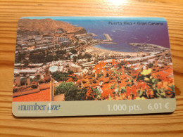 Prepaid Phonecard Spain, Number One - Puerto Rico, Gran Canaria - Autres & Non Classés