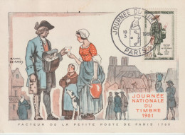 Cpsm 10x15 JOURNEE NATIONALE DU TIMBRE Paris 18/03/1961 ("Facteur De La Petite Poste De Paris 1760" Ill.. Raoul SERRES) - Lettres & Documents