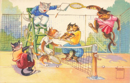 Chat * Cpa Illustrateur Minouvis * Chats Humanisés Jouant Au Tennis * Sport * Cat Katze - Chats