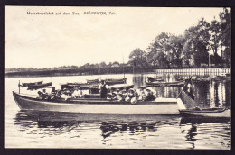 1910 Gelaufene AK: Pfäffikon ZH. Motorboot Auf Dem See. Rückseitig Kratzspur. - Pfäffikon