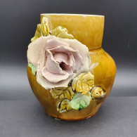 Vase Miniature Art Nouveau Barbotine Floral Circa 1900 Origine Belge Nimy Ht 11cm #220593 - Nimy (BEL)