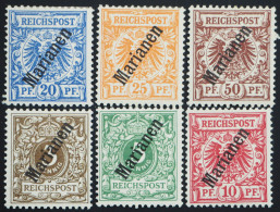 1900 Marianen, Freimarken Steiler Aufdruck, Ungebraucht, MiNr. 1/6 II, ME 230,- - Isole Marianne