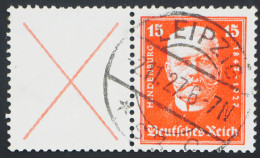 Deutsches Reich, X + 15 Pf Hindenburg Zusammendruck, Gest., MiNr. W 25, ME 200,- - Blocs