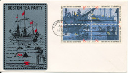 USA FDC Boston 4-7-1973 Boston Tea Party Set Of 4 In A Block Of 4 With METAL Cachet - 1971-1980